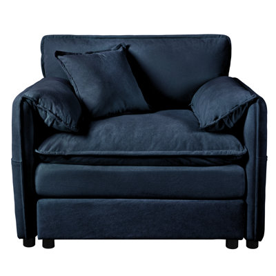 Chaise rembourrée moderne, surdimensionnée en chenille bleue de 41 po, siège profond pour appartement de chambre à coucher, salon modulaire modulaire avec coussin en chenille