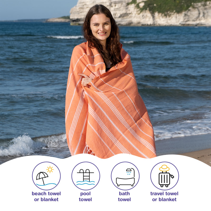 Ensemble de 6 serviettes pour lit de plage en coton turc Alize, Orange