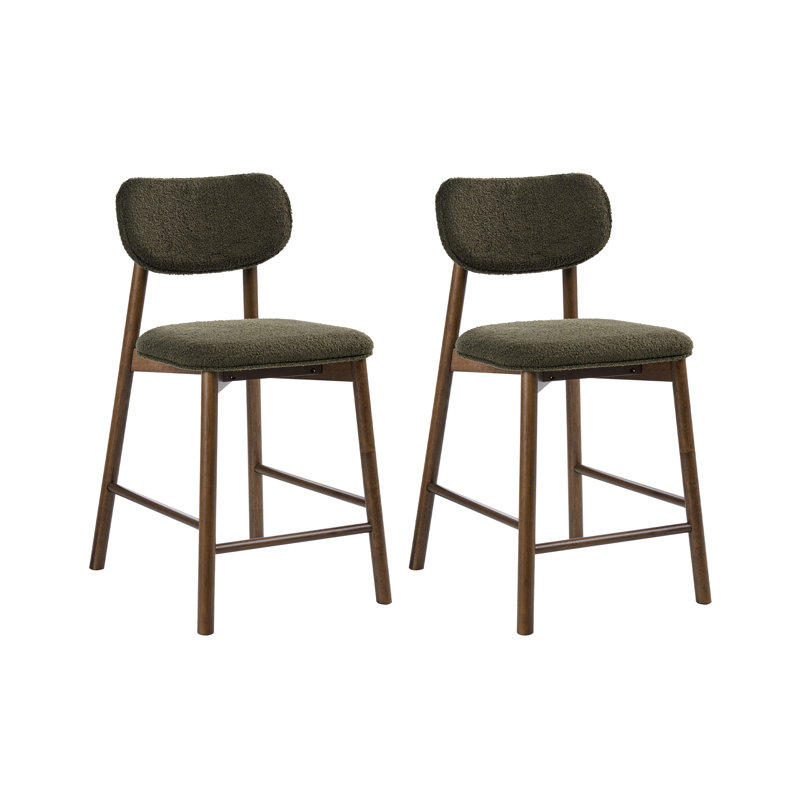 Upholstered Bar Stool with Solid Wood Frame, Green / Brown