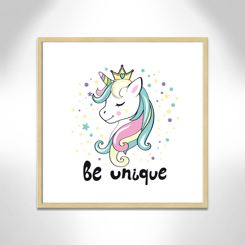 «Be Unique», impression sur papier licorne, H 26,5 po x l 26,5 po x P 1,18 po, Encadré de boîte champagne