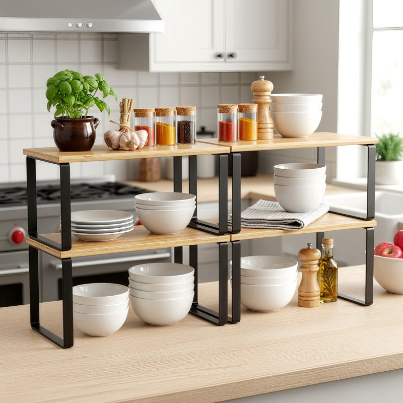 Cabinet Organizer Shelf, 12" W, Ink Black/Natural Beige