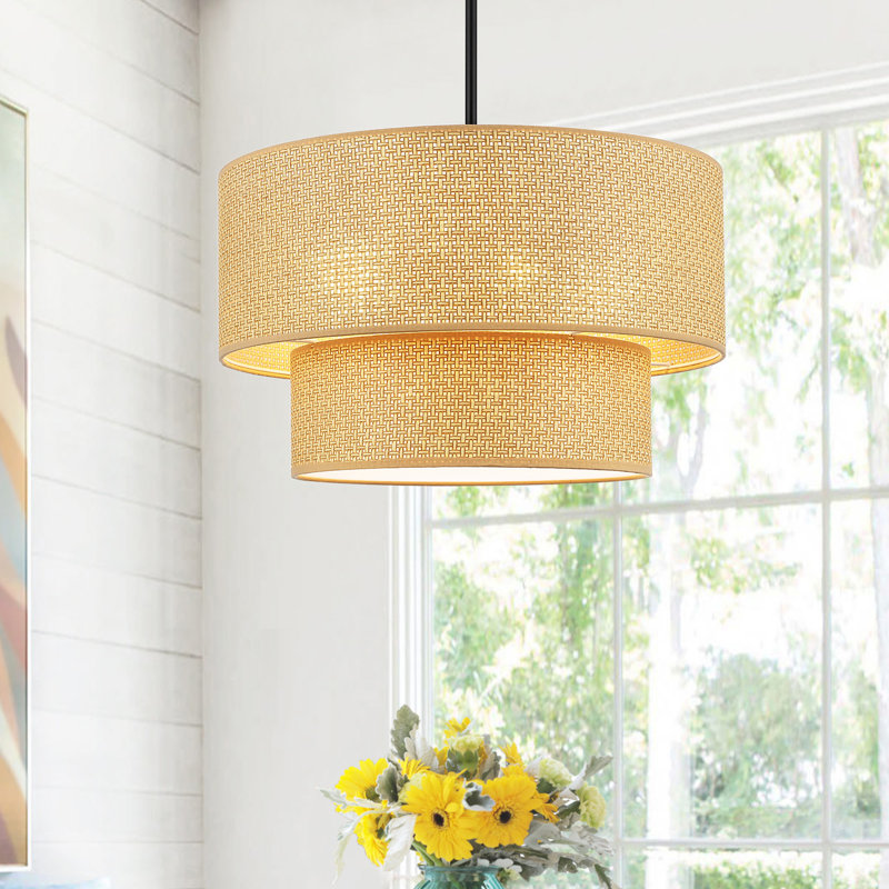 Rabeeah 4-Light Dimmable Drum Chandelier, 12.3" H x 20" W x 20" D, Natural