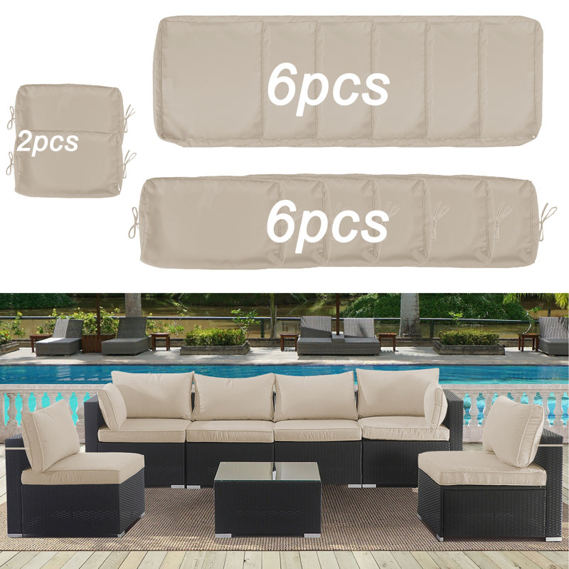 14 Pcs Set Outdoor Cushion Cover Set For Patio Furniture Cushion, Covers Only, Khaki