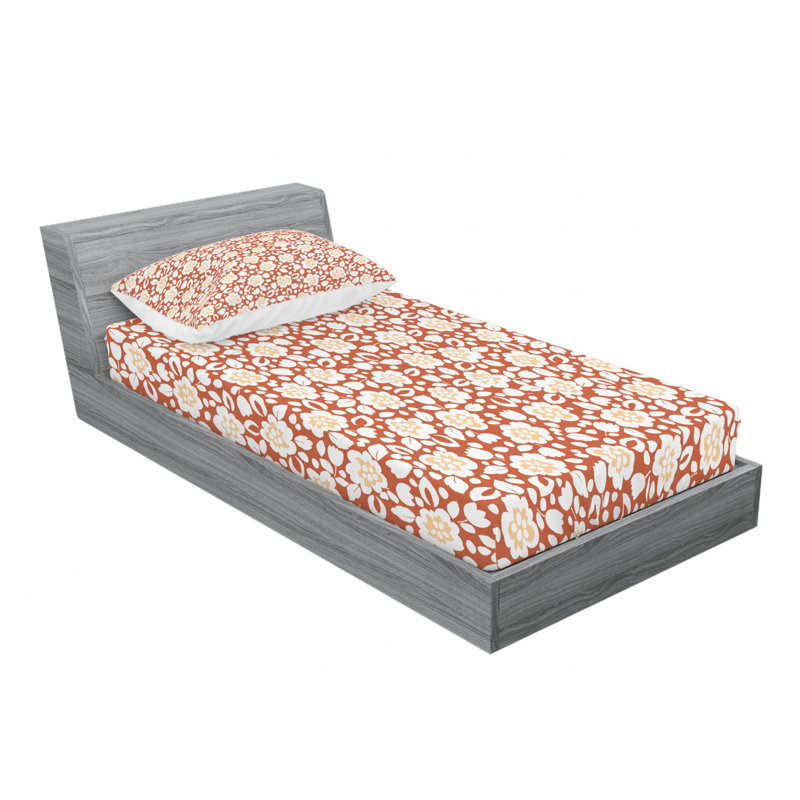 Microfiber Floral Sheet Set, Twin Sheet Set with Fitted Sheet and 1 Pillowcase, Floral 2