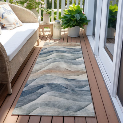 Machine Washable Indoor/Outdoor Claudian ACN1620 Blue Rug