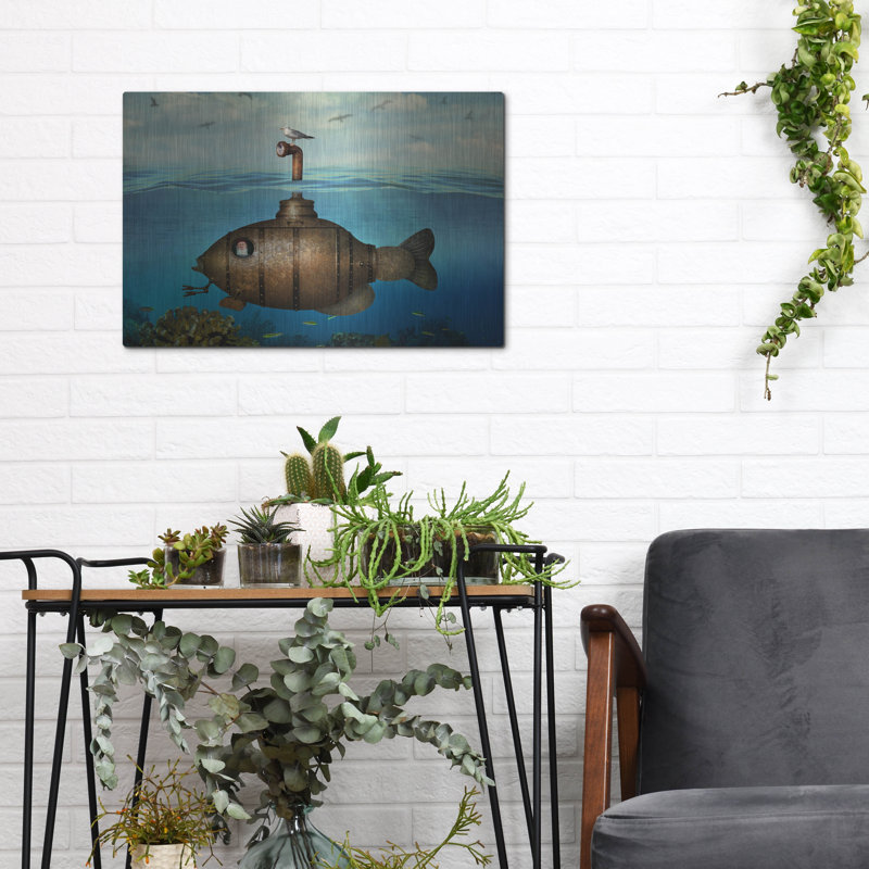  «Fish Submarine» par John Hovenstine, art mural en métal, 16 po x 12 po