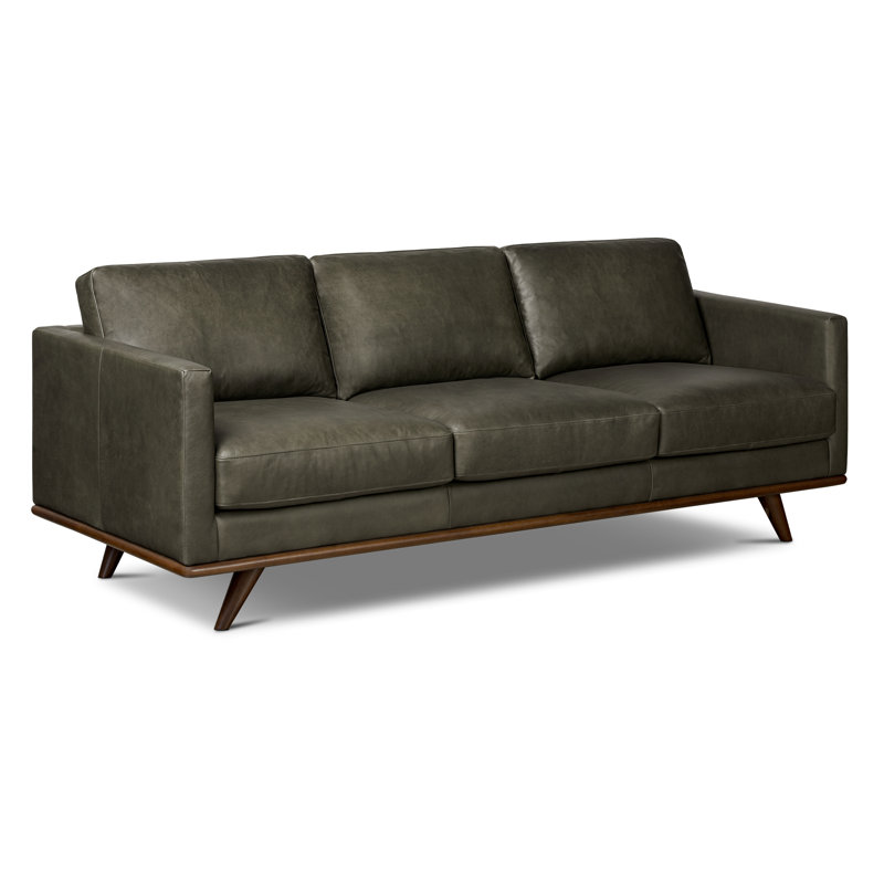 Nolita 85" Full-Grain Genuine Italian Leather Square Arm Sofa, Olivine Green