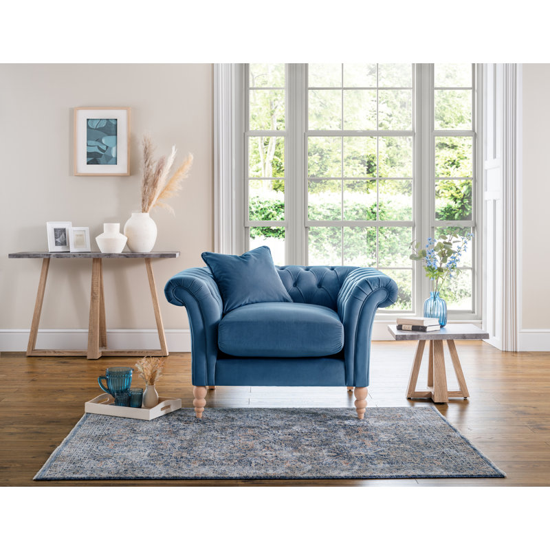Earl Luxury Velvet Upholstered Chesterfield Style Armchair, Blue