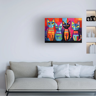 Wrapped Canvas Wall Art - Ray Heere 'Colorful Cat 1' Wall Art for Living Room, Bedroom, or Office Décor - 19 x 12 Inches 