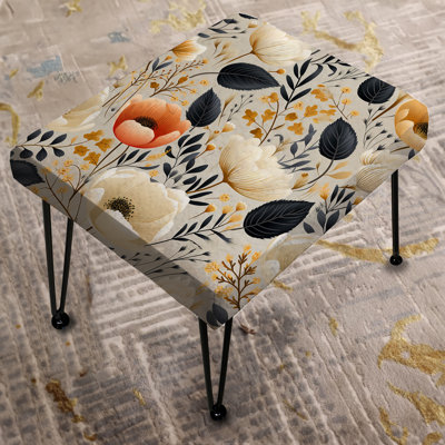 Ivory Garden Floral Serene Blooms - Floral Rectangle Ottoman