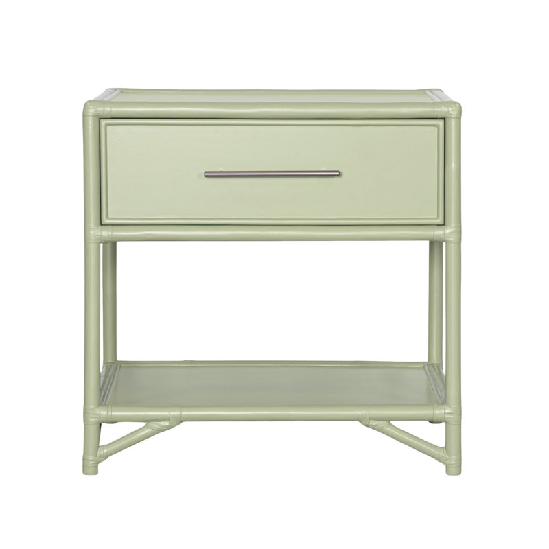 Olivia Collection 1 - Drawer Rattan Nightstand, Celery Green