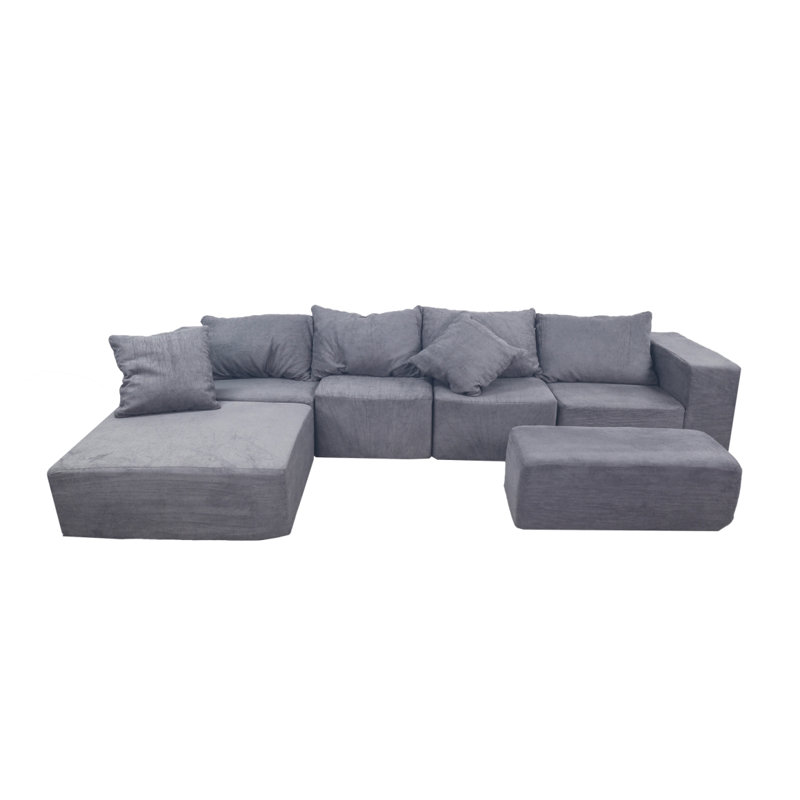 Canapé modulaire convertible en tissu de microfibre gris