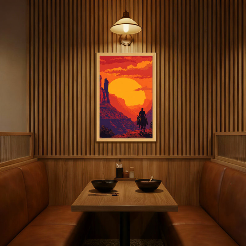 «Landscape & Nature Sunset Canyon Rider Silhouette Landscape Art Reproduction», H 18 po x l 12 po