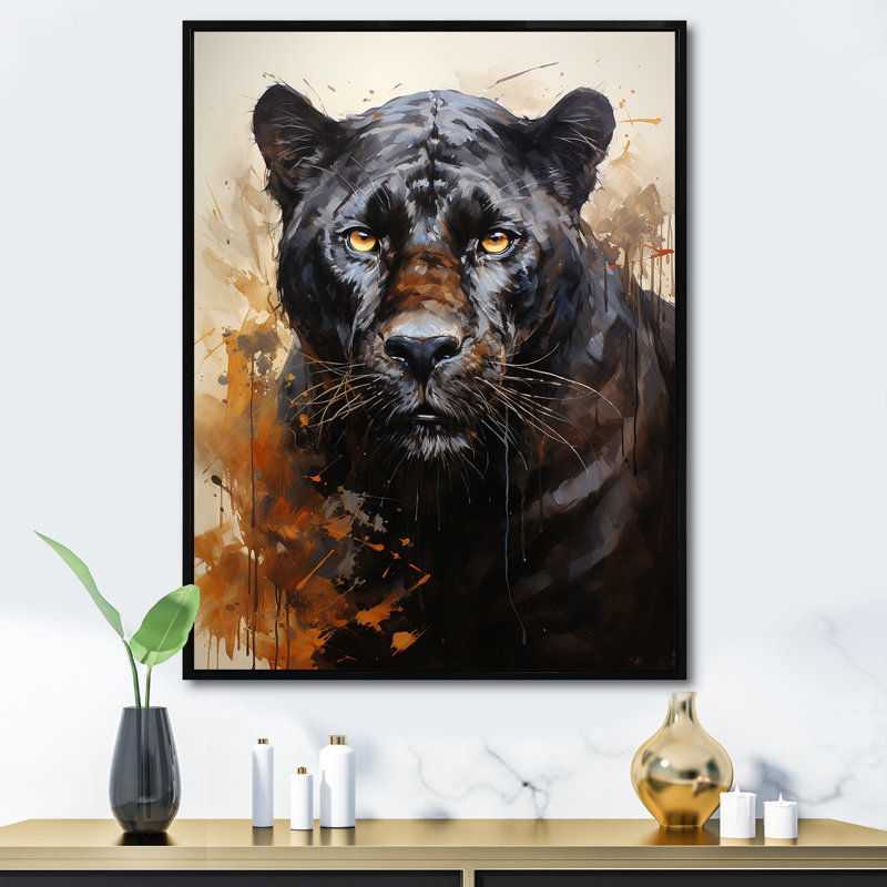 Portrait de chasseur de nuit classique panthère gracieuse, Cadre flottant noir, 40" H x 30" W