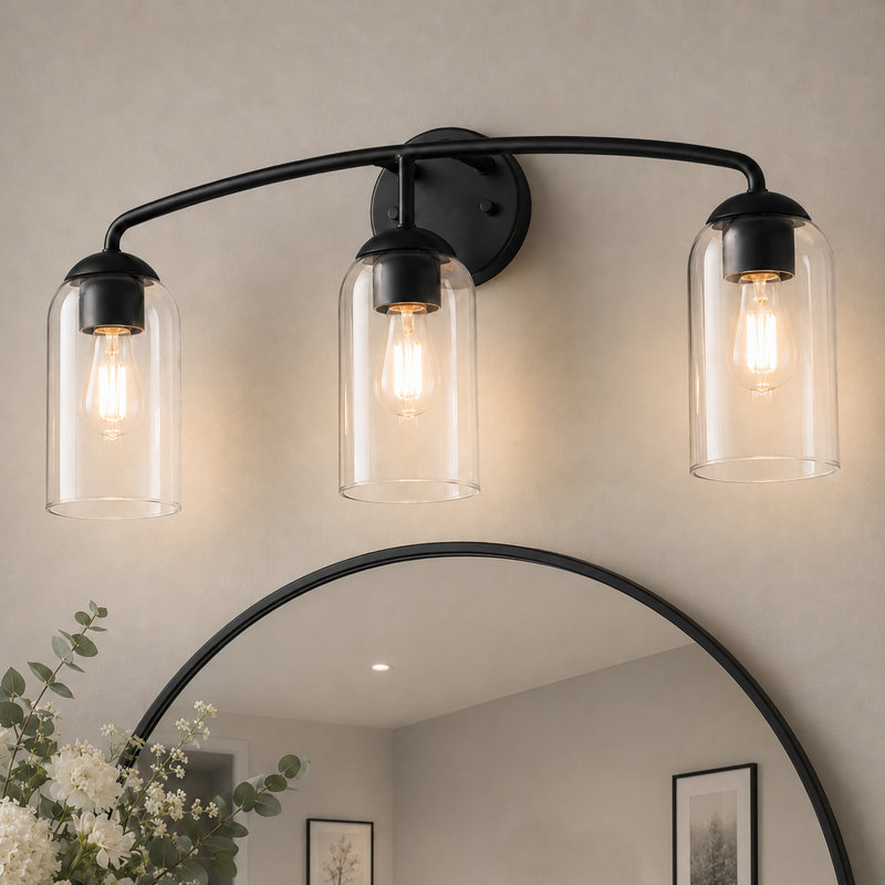 Modern 3-Light Dimmable Vanity Light, Matte Black