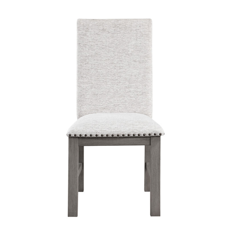 2 chaises de salle à manger 2 pièces, rembourrées beiges, structure en bois gris, garniture cloutée, rustique moderne, profondeur de 40,75 po, chaises d'une capacité de 250 lb, revêtement, structure, look moderne,