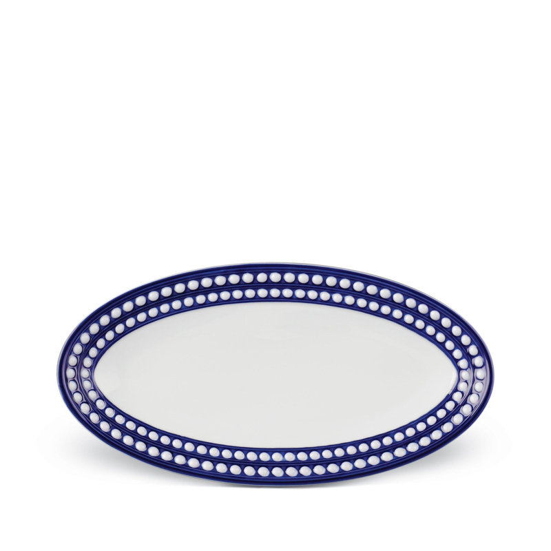 Perlee White Oval Platter, 1.5" H x 14" L x 7" W, Blue/White