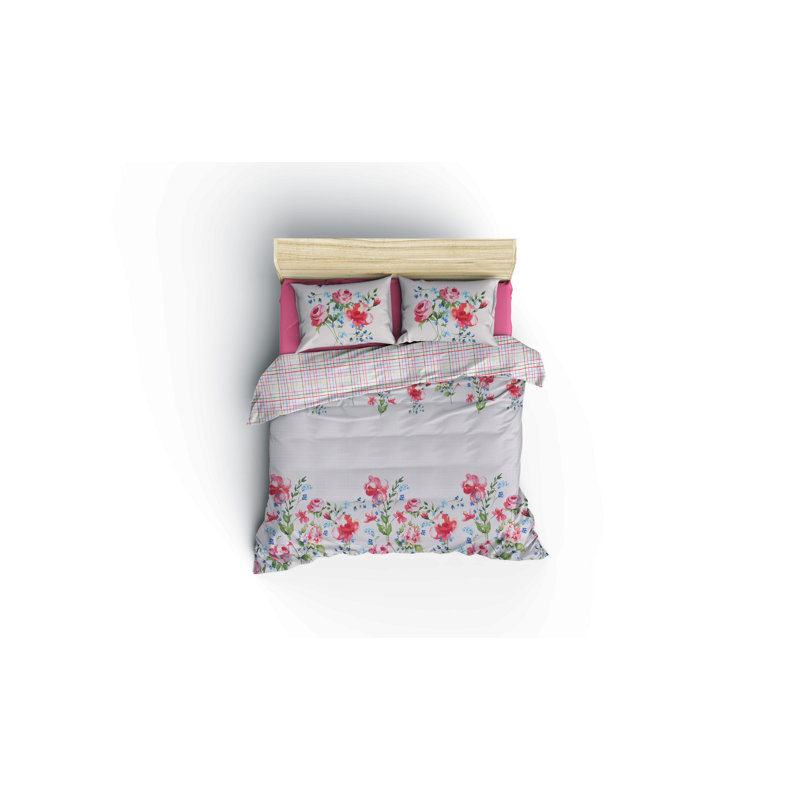 Ensemble de housse de couette 100% coton rose / vert / blanc Almon