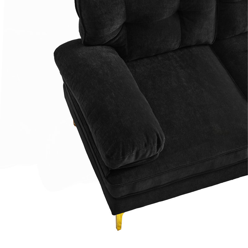 Reubyn Velvet L-Shaped Sectional Right Hand Facing, Black Velvet