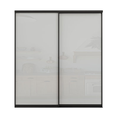 80" H x 60"W 2 Panels 1 Lite Closet And Room Divider​ Black Aluminum Frame Tempered Frosted Sliding Closet Door With Hardware Kit  
