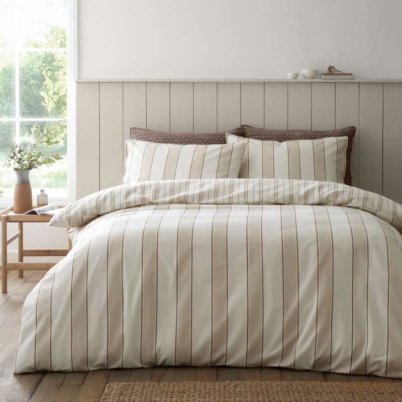 Brushed Regal Stripe Cotton Reversible Duvet Cover Set, Double