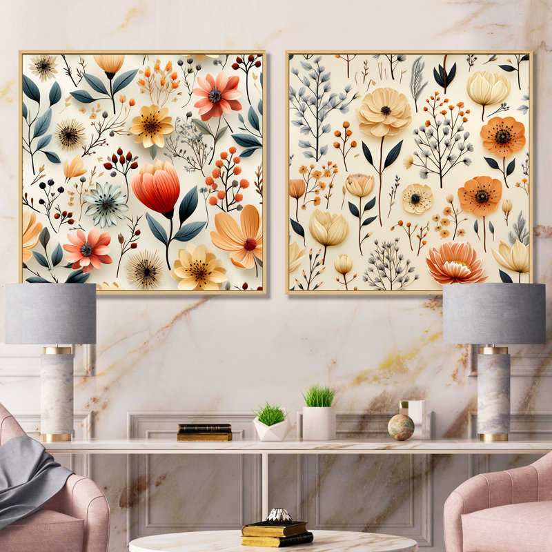 Swanley - Ensemble de 2 impressions sur toile florales, Encadrement brun, H 30 po x l 61 po x P 1 po