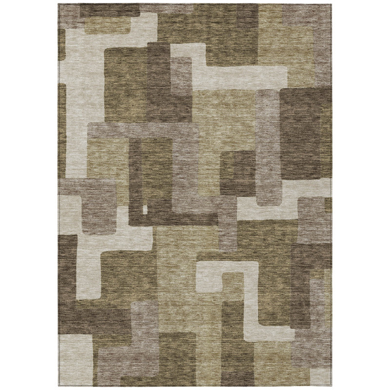 Tapis d'extérieur lavable abstrait brun et beige 3 pi x 5 pi
