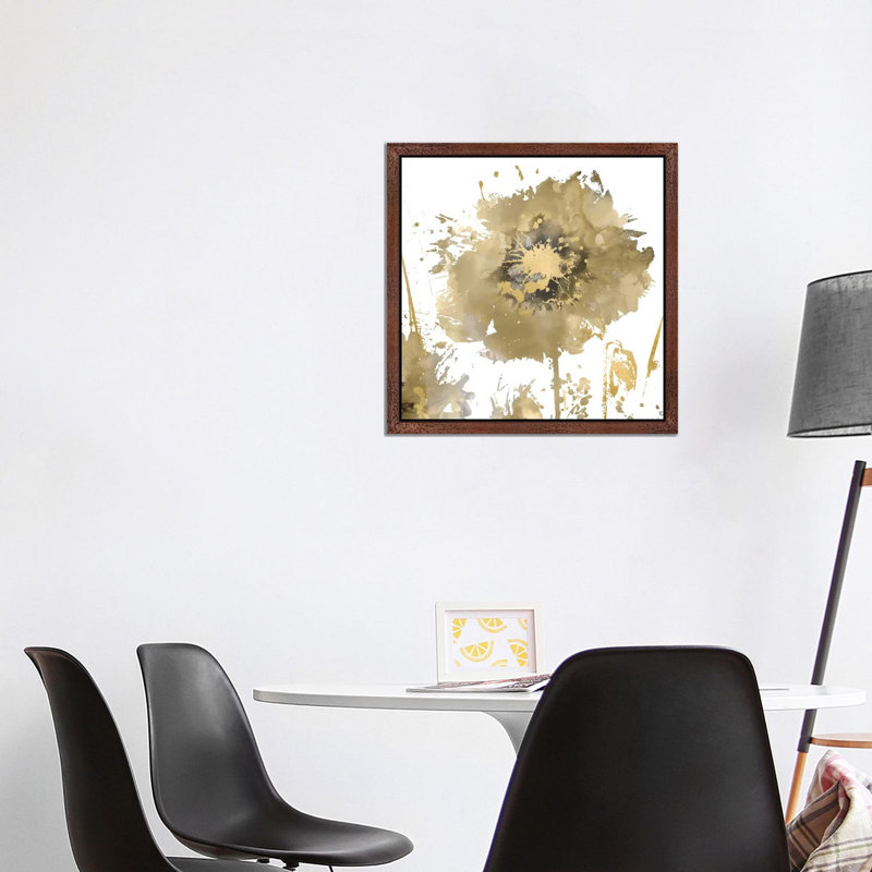 Flower Burst In Gold I by Vanessa Austin - Print on Canvas, Brown Framed, 93.98 cm H x 93.98 cm W