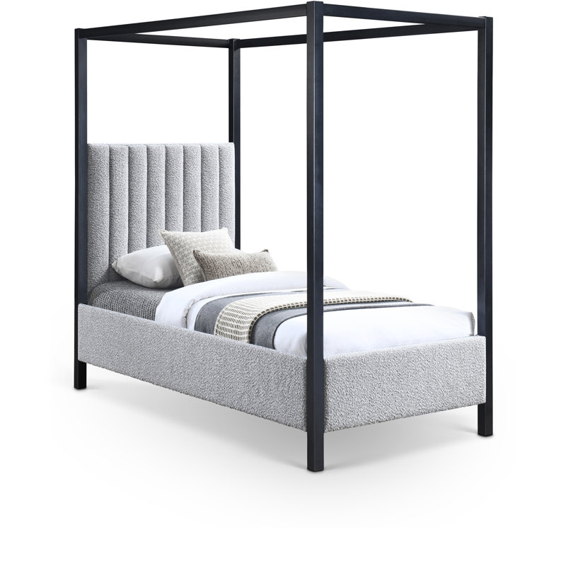 Kelly Upholstered Canopy Bed, Grey Boucle Fabric, Twin