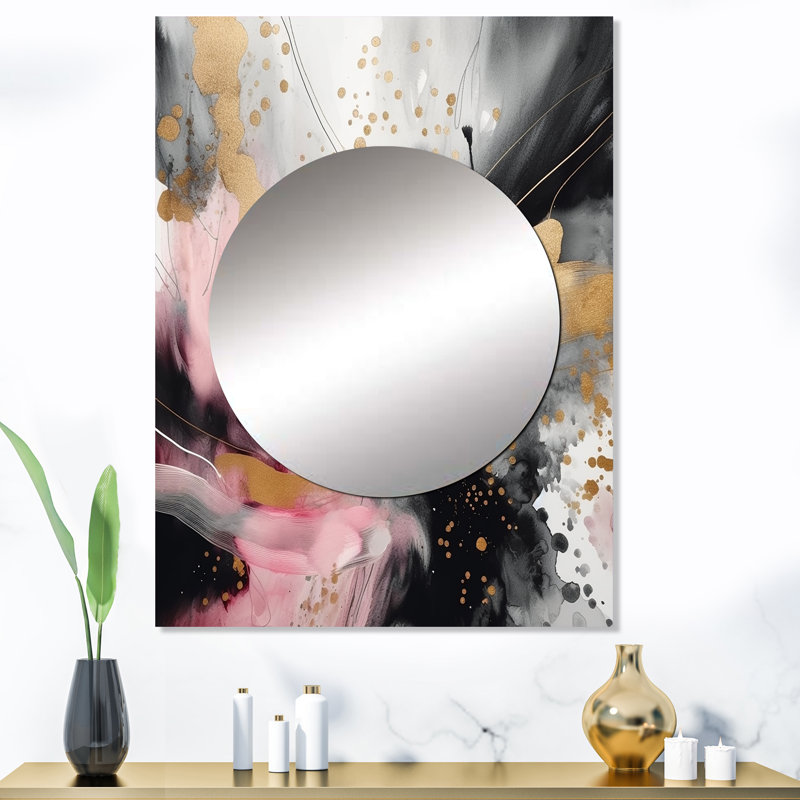 «Sulo», texture or rose Splash Marble III - décor de miroir mural unique en marbre, grand miroir moderne, impression d'art en métal