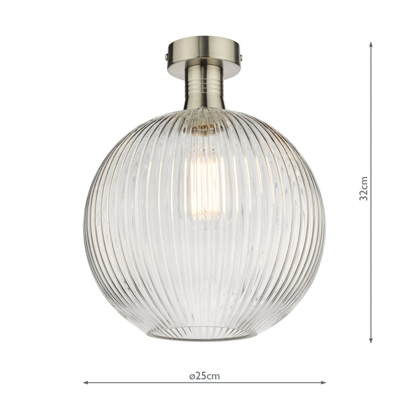 EMERSON 1LT SEMI FLUSH CW ROUND RIBBED GLASS, Antique Chrome