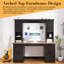 Bureau d'ordinateur de style Mid-Century Farmhouse avec huche et station de travail-1252025091