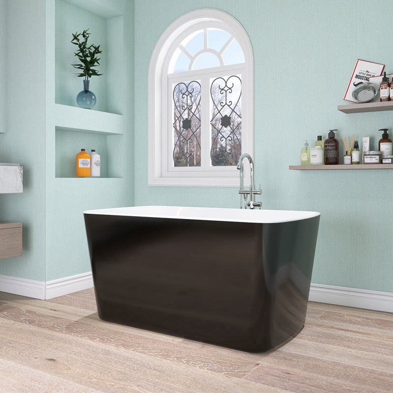 49'' Acrylic Freestanding Soaking Bathtub With Integral Seat, Glossy Black Outside