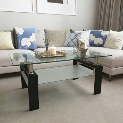Rectangle Glass Coffee Table, Clear Coffee Table, Modern Side Center Tables For Living Room, Living Room Furniture