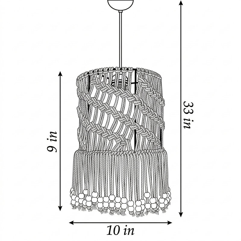 Luminaire suspendu ajustable en macramé Artisan