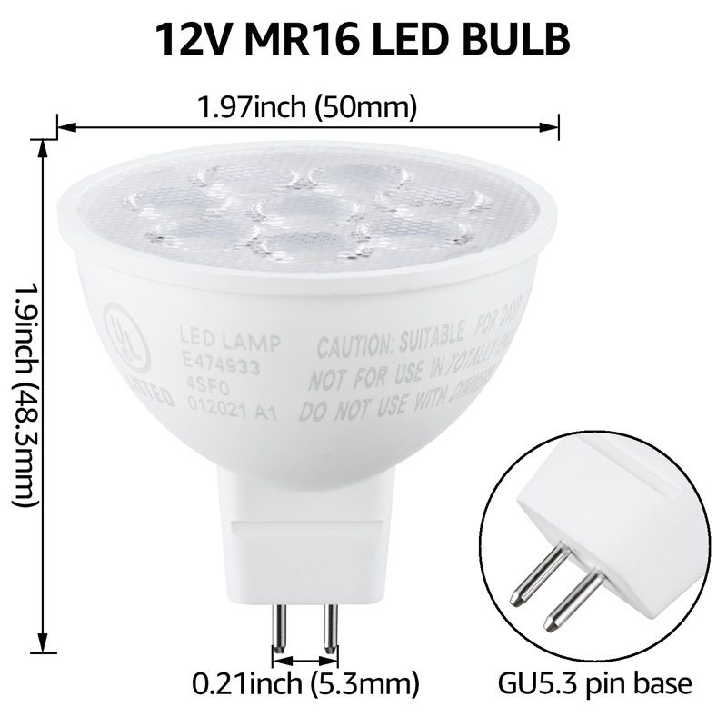 Ampoule MR16 à DEL 6,5 W (50 W équivalent), base GU5.3 à deux broches, 3000 K