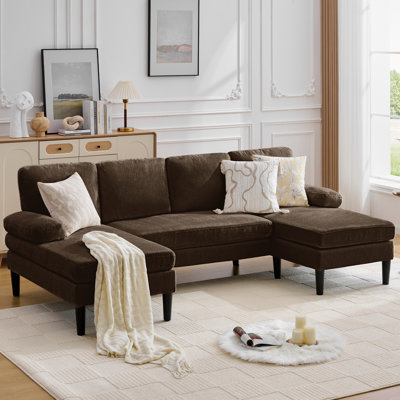 Sectional Couches , U Shaped Sofa Couch with Double Chaise Lounge, 4-Seat Sofa Set with Chenille Fabric for Livingroom
