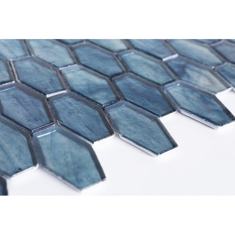 Carrelage mosaïque irisé en verre hexagonal de 1 1/4 po x 2 po, Bleu cobalt