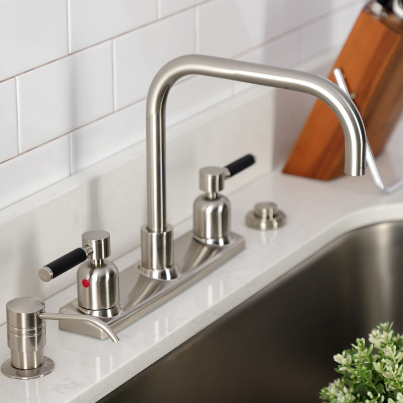 Kingston Brass Kaiser Two-Handle 2-Hole 8" Centerset Kitchen Faucet, Brushed Nickel