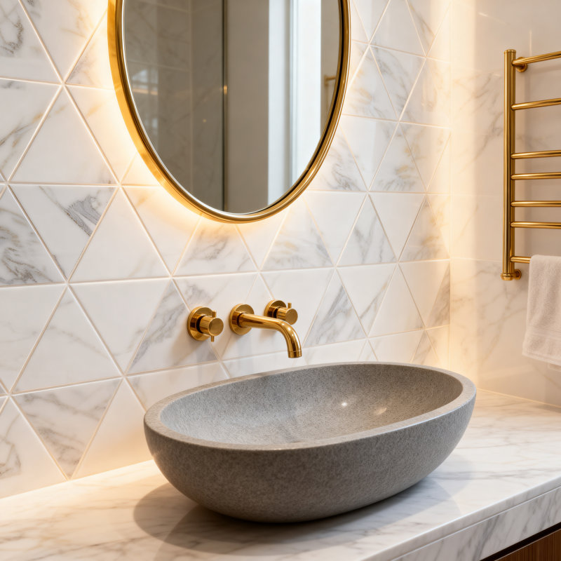 Nature 4 in. x 4.5 in. Marble Look Glass Straight Edge Triangle Mosaic Decorative Kitchen & Bathroom Wall Tile