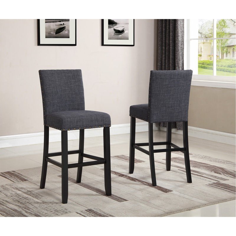 Ensemble de 2 tabourets de bar en tissu avec garniture cloutée, gris, Grey, Grey