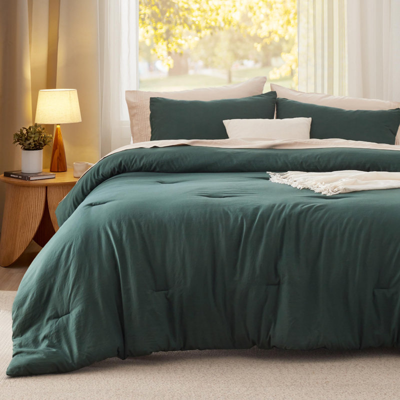 Bedsure Reversible Prewashed Comforter Set, Mineral Blue, Queen Comforter + 2 Standard Pillowcases