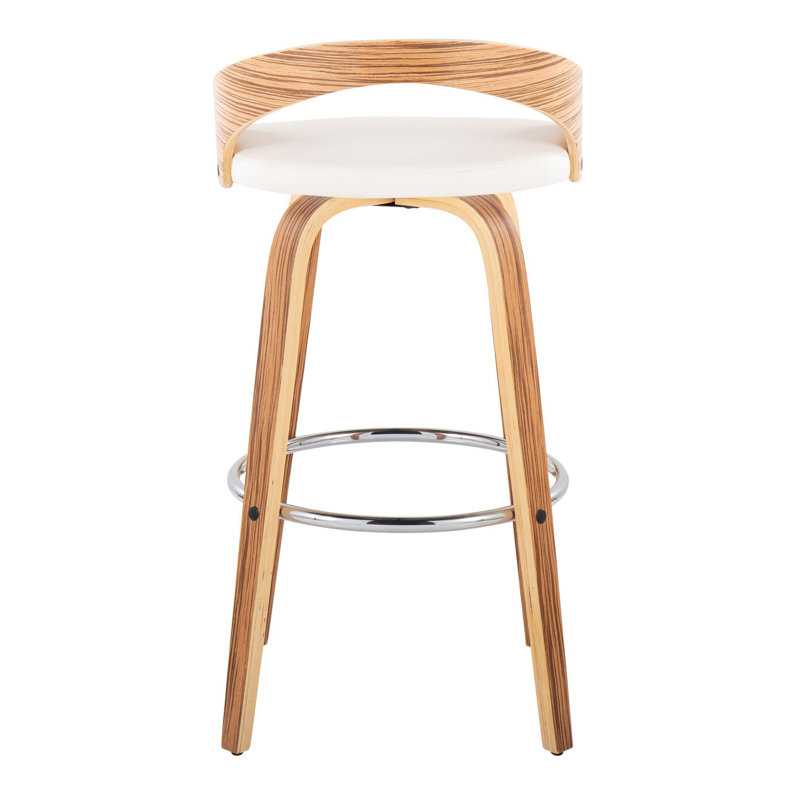 Tabouret de bar Mid-Century, Blanc, Naturel / Argenté