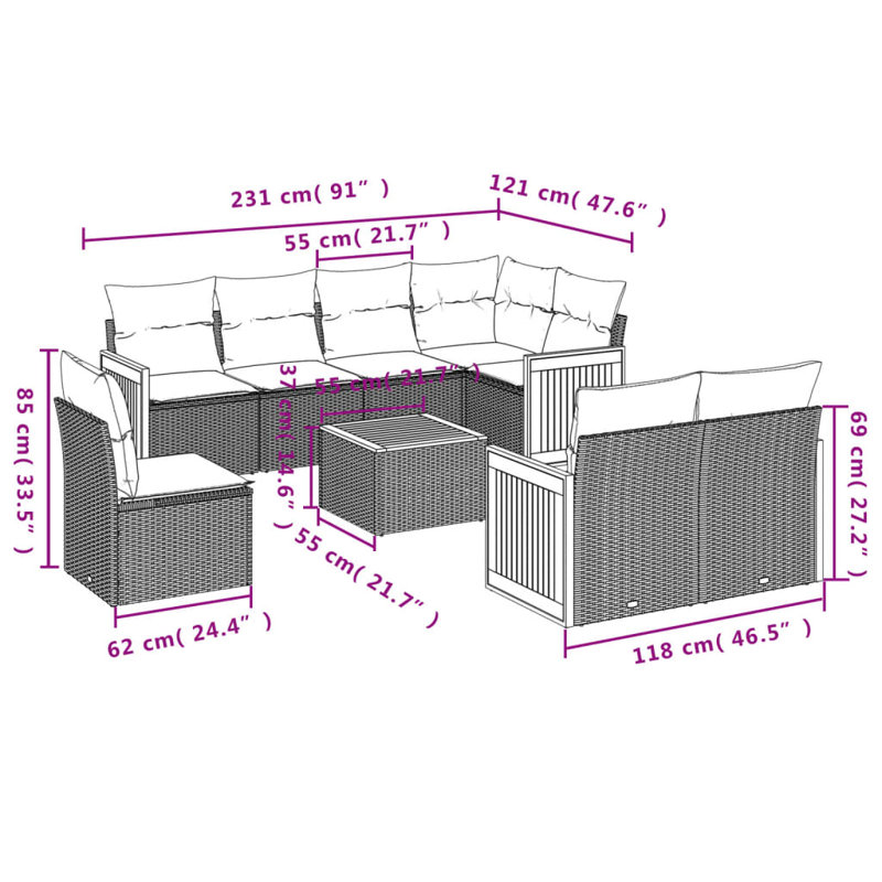 Ensemble de canapé de jardin Vidaxl