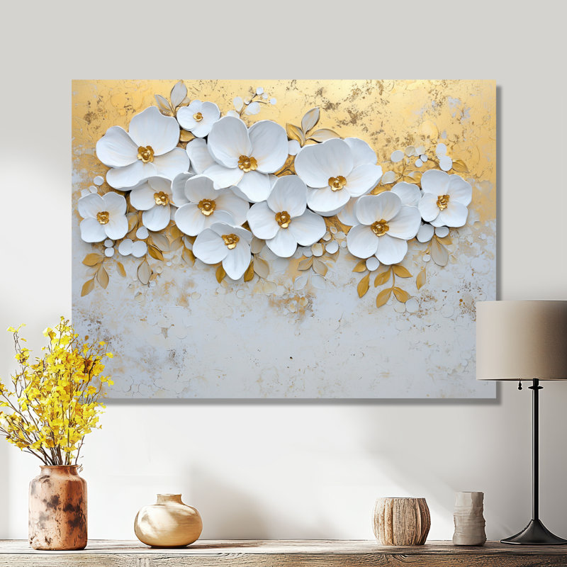 «Golden Harmony Of Violets Flowers I», impression murale florale en métal, impression sur métal Violettes