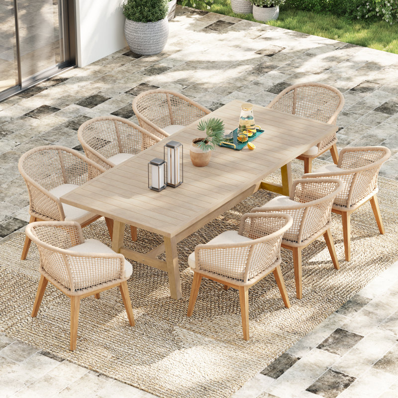 Ensemble repas d'extérieur rectangulaire avec coussins, Beige, 8