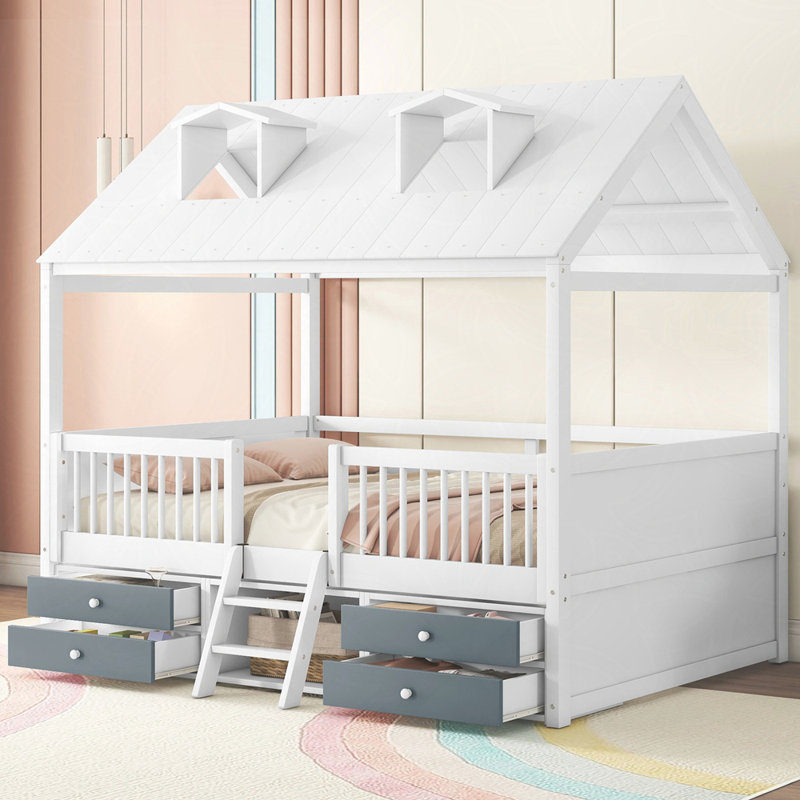 Structure de lit double en bois, Blanc