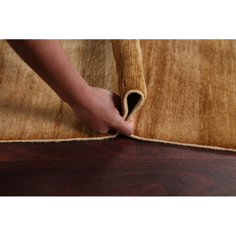 Tapis beige / brun en laine noué à la main de conception unique 6 pi 5 po x 8 pi 9 po New Age