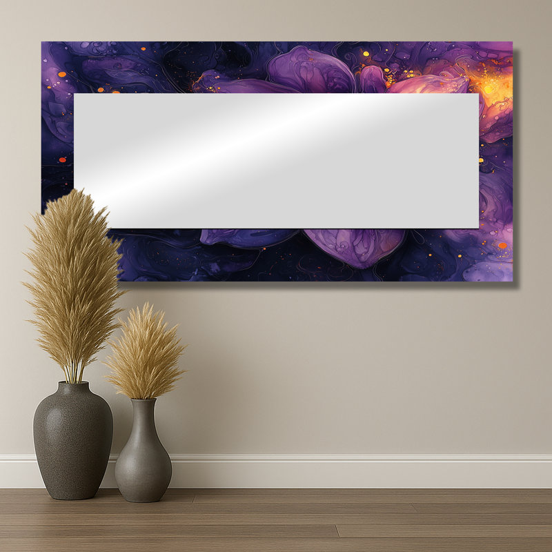 Dahlia vif lavande Dreamscape II - miroir floral pour décoration murale - imprimé sur métal, 28 po x 55 po
