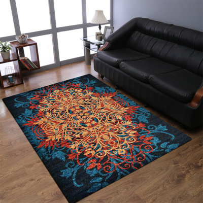 Dredyn Washable Area Rug Large Rugs for Living Room Vintage Carpet Area Rugs for Bedroom Dining Room Non-Slip Stain Resistant - Dredyn MACHINE MADE HEATSET POLYPROPYLENE AREA RUGS - Rectangle , Caramel Blue , Floral Modern Design